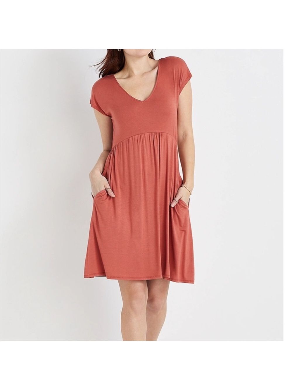 Maurices 24/7 short sleeve v neck babydoll mini dress Woman’s size XL - Picture 7 of 12